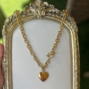 Chunky Gold Heart Pendant Necklace 18K Gold Plated | Toggle Clasp